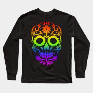 Rainbow Sugar Skull Halloween Day of The Dead Dia de Muertos Long Sleeve T-Shirt